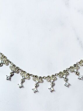 💕2/$30 Silver Tone Rhinestone Dainty Necklace 17” Drop Charm Delicate Vintage